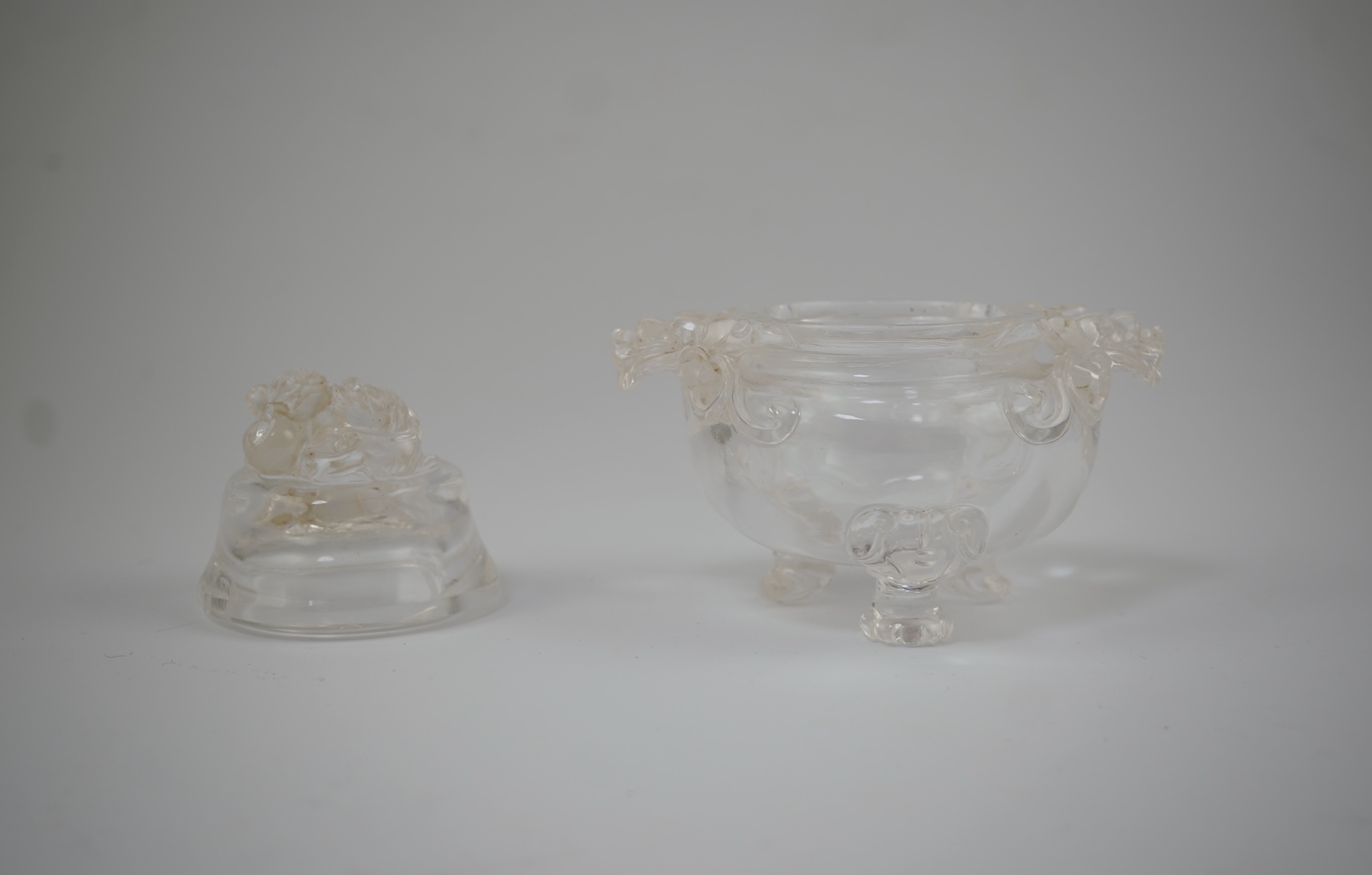 A Chinese rock crystal tripod censer and cover, ding, early 20th century